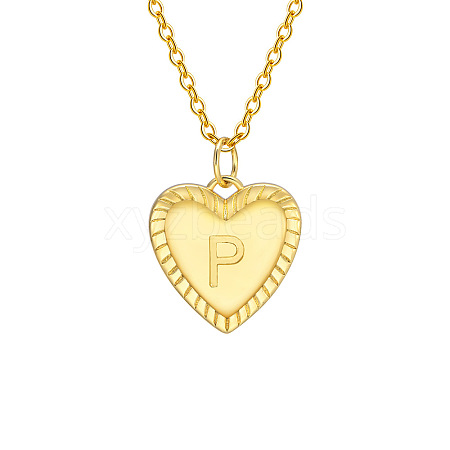 Golden Tone Brass Cable Chain Letter Heart Pendant Necklaces for Women PW-WG67FD6-16-1