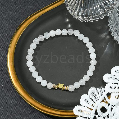 Natural White Jade Beads Stretch Bracelets for Women Men BJEW-JB11348-01-1