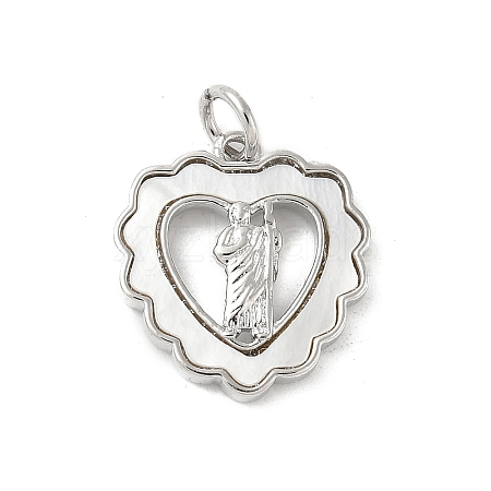 Brass Pave Natural White Shell Religion Pendants KK-S522-23P-B-1
