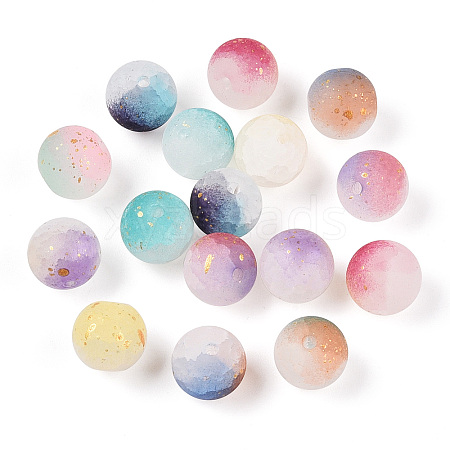 Frosted Baking Painted Crackle Glass Beads with Glitter Powder DGLA-T004-01A-1