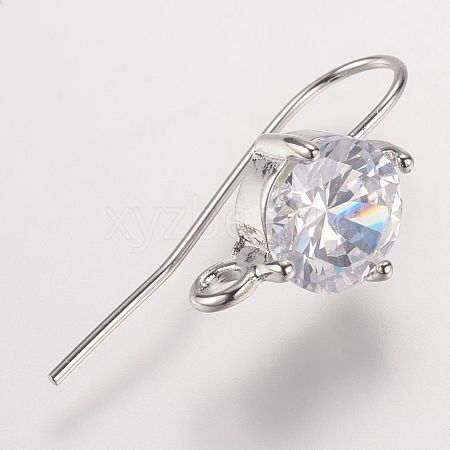 Long-Lasting Plated Brass Cubic Zirconia Earring Hooks X-KK-P085-01P-NR-1