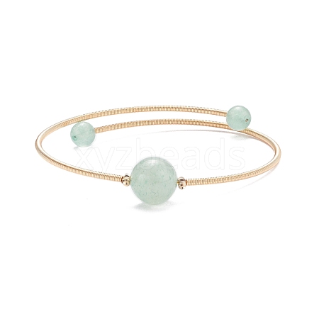 Natural  Green Aventurine Round Beaded Bangle BJEW-JB07840-02-1