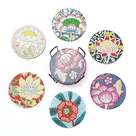 6Pcs Flower DIY Diamond Painting Coaster Kits PW-WG0FD81-01-1