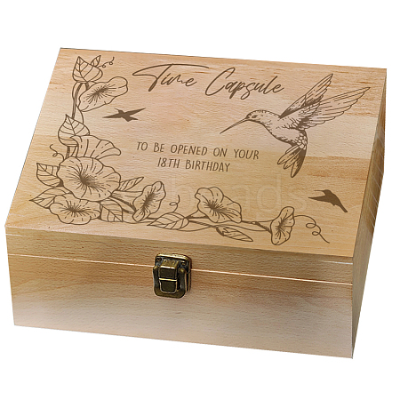 Rectangle Wooden Memory Keepsake Boxes with Lids CON-WH0101-005-1