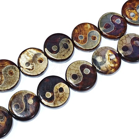 Tibetan Style Yin Yang Pattern dZi Beads Strands TDZI-K003-06A-1