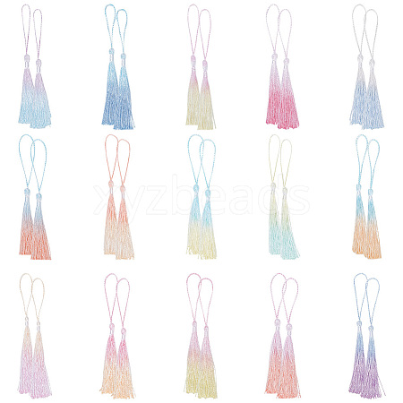 30Pcs 15 Colors Polyester Gradient Tassel Big Pendant Decorations HJEW-FG0001-20-1