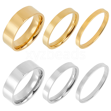 ANATTASOUL 2 Sets 2 Colors 304 Stainless Steel Plain Band Rings Set for Women RJEW-AN0001-20-1