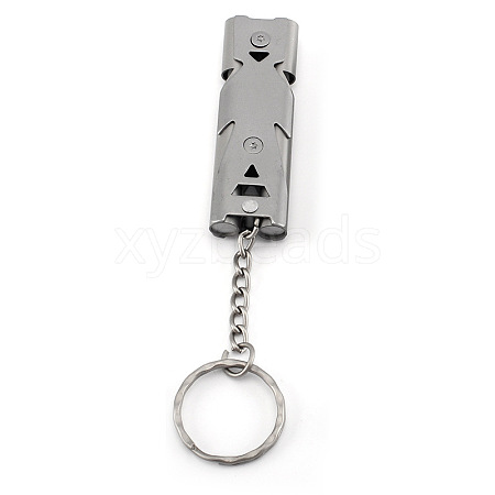 Tarnish Resistant 304 Stainless Steel Rectangle Tube Survival Whistles with Lanyard Keychain FAMI-PW0001-08P-1