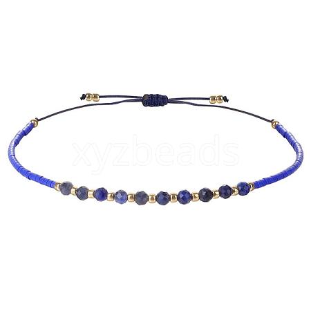 2mm Faceted Natural Blue Spot Jasper Beaded Braided Adjustable Bracelets for Women PF2854-8-1