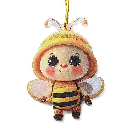 Cute Bees Acrylic Pendant Decoration HJEW-G026-01A-1