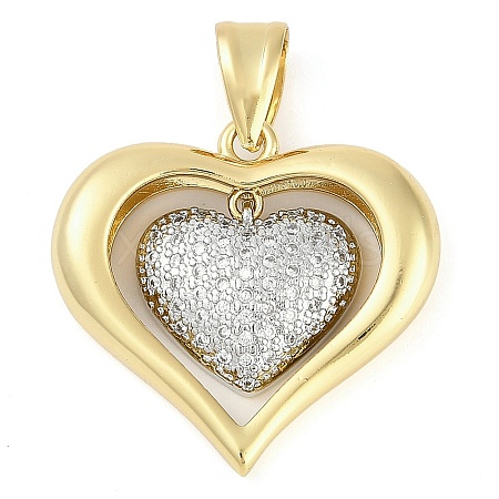 Rack Plating Heart Brass Micro Pave Clear Cubic Zirconia Pendants KK-P287-48A-GP-1