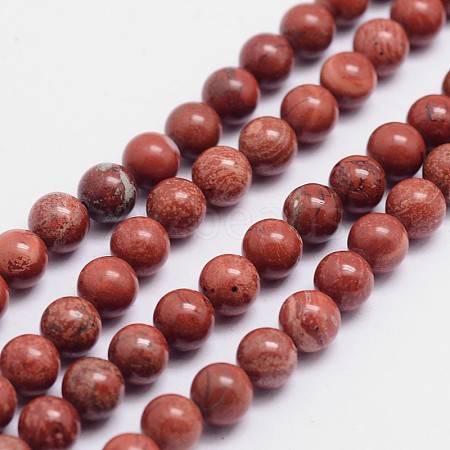 Round Natural Red Jasper Bead Strands G-L419-38-6mm-1