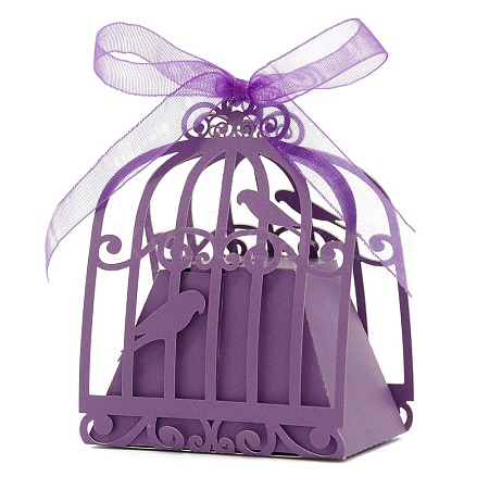 Hollow Birdcge Shaped Paper Candy Gift Packaging Boxes with Ribbon PW-WG9514E-03-1