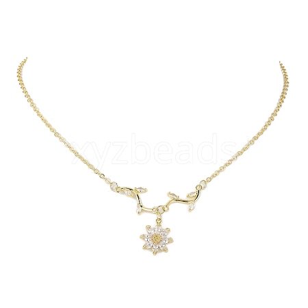 Flower & Branch Micro Pave Clear Cubic Zirconia Pendant Necklaces NJEW-TA00143-1