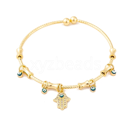 Brass Pave Clear Cubic Zirconia Charm Bangles for Women BJEW-S147-20A-G-1