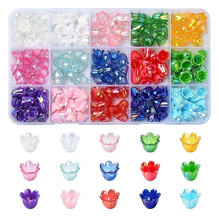 15 Styles UV Plating & Opaque Iridescent Acrylic Bead Caps MACR-YW0003-08-1