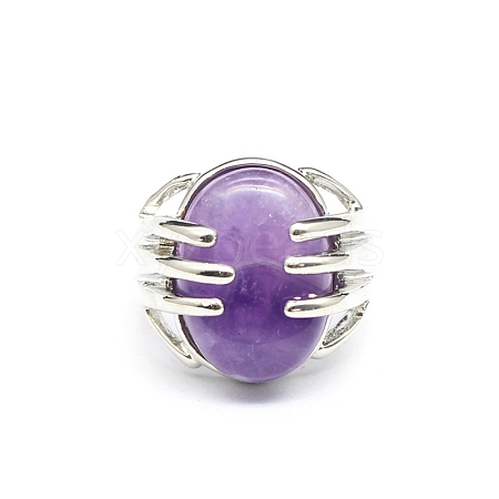 Oval Natural Amethyst Adjustable Rings PW-WG2A004-06-1