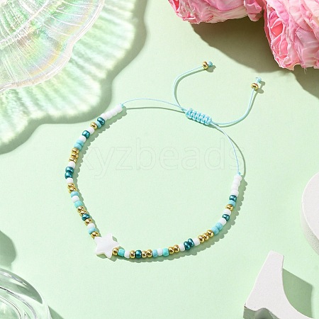 Natural Freshwater Shell & Glass Seed Beads Braided Bead Bracelets for Women BJEW-JB12362-02-1