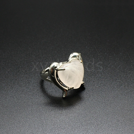 Natural Rose Quartz Heart Adjustable Rings PW-WG76432-19-1