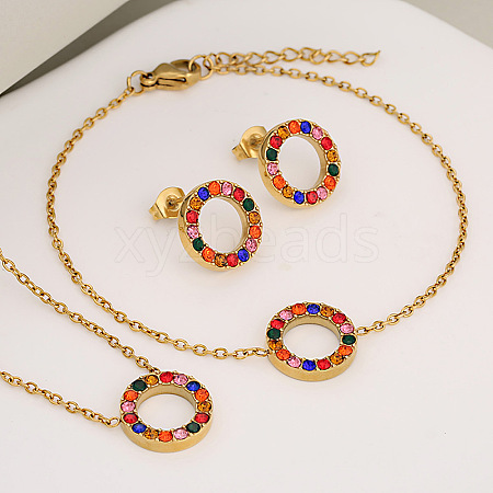 Ring 304 Stainless Steel Rhinestone Pendant Necklaces & Link Bracelets & Stud Earrings Sets WG32AA8-02-1