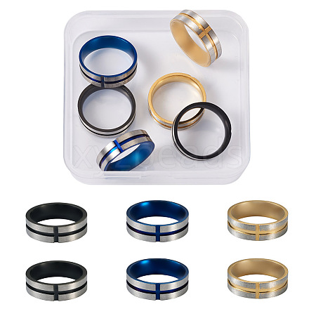 Crafans 6Pcs 3 Colors Stainless Steel Plain Band Rings RJEW-CF0001-02-1