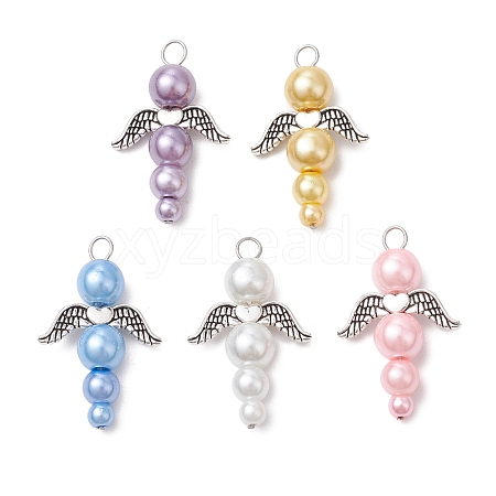 Pearlized Glass Pearl Bead Pendants PALLOY-JF03204-04-1