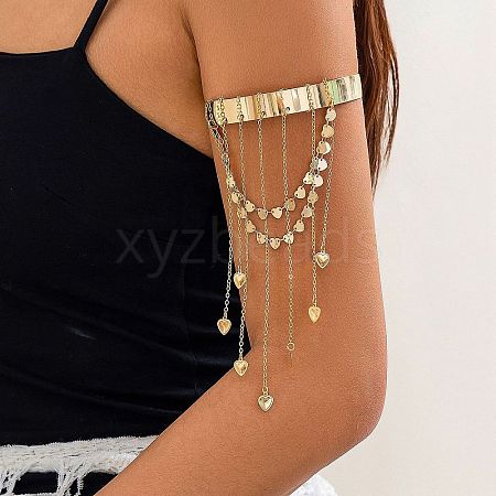 Bohemia Style Tassel Alloy Upper Arm Open Cuff Bangles BJEW-G715-01A-G-1