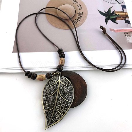 Bohemian Wood Donut Alloy Pendant Long Necklaces for Women FS-WGBD296-07-1