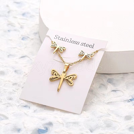 201 Stainless Steel Pendant Necklaces & Stud Earrings Sets FS-WG852B2-12-1