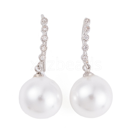 Rack Plating Brass Cubic Zirconia ABS Pearl Earring Hooks EJEW-S219-16P-03-1