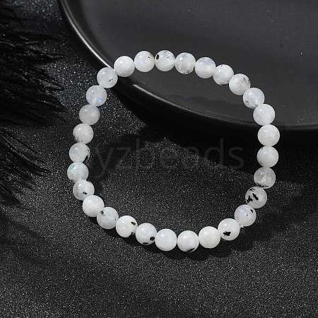 Natural Rainbow Moonstone Round Beaded Stretch Bracelet BJEW-TA00343-1