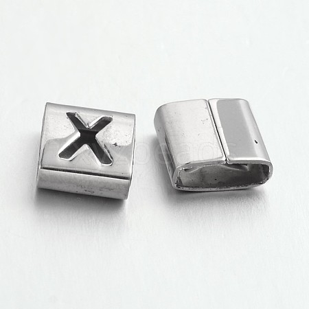 Tarnish Resistant Letter Style 201 Stainless Steel Square Slide Charms STAS-L132-15-1