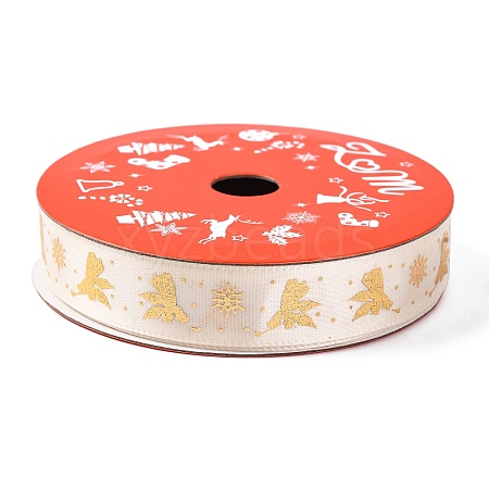 5 Yards Christmas Gold Stamping Polyester Printed Ribbon OCOR-A008-01C-1