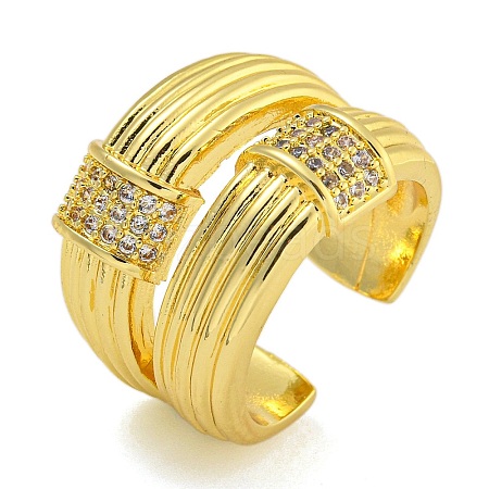 Rack Plating Brass Micro Pave Cubic Zirconia Cuff Rings for Women RJEW-I107-10G-1