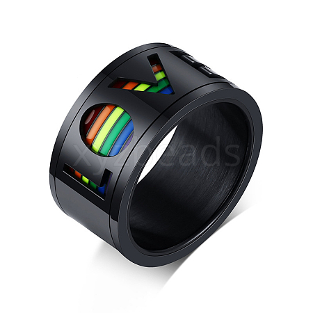 Rainbow Color Pride Flag Word Love Rotating Enamel Finger Ring RABO-PW0001-034A-1