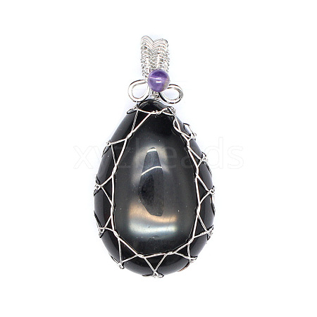 Natural Obsidian Pendants PW-WG69173-07-1