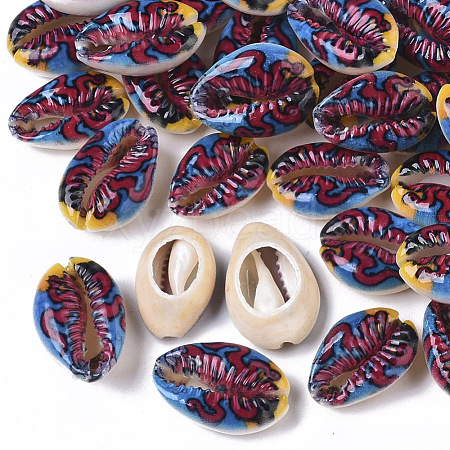 Printed Natural Cowrie Shell Beads SSHEL-R047-01-D04-1