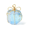 4Pcs 4 Colors Copper Wire Wrapped Electroplated Natural Quartz Cube Pendants PALLOY-TA00148-2