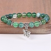 8MM Round Natural Green Banded Agate(Dyed & Heated) Beaded Stretch Bracelets with Alloy Butterfly Charms FQ7211-24-1