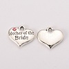 Wedding Theme Antique Silver Tone Tibetan Style Alloy Heart with Mother of the Bride Rhinestone Charms LS-TIBEP-N005-18A-1