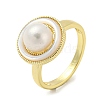 Natural Pear & Shell Flat Round Open Cuff Ring RJEW-H220-23G-1