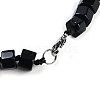 Natural Black Agate Hexagon Prism Graduated Beaded Necklaces for Women Men NJEW-K388-03J-3