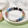 8mm Round 7-Color Natural Lava Rock & Shell Pearl Beaded Stretch Bracelets for Women Men BJEW-JB10330-01-2