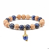 Natural Sodalite & Wood Round Beads Stretch Bracelets Set BJEW-JB07165-04-6