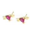 Heart with Arrow Real 18K Gold Plated Brass Stud Earrings EJEW-L270-06G-2