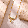 304 Stainless Steel Pave Clear Cubic Zirconia Angel Wings Pendant Necklaces for Women WG752E1-01-4