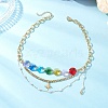 Star Pendant Chakra Octagon Glass Beaded 304 Stainless Steel Figaro Chain Bib Necklaces for Women NJEW-JN05533-2