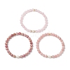 3Pcs Natural Pink Opal & Rhodochrosite & Rose Quartz Round Beads Stretch Bracelets for Women BJEW-JB13055-3
