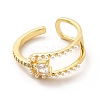Clear Cubic Zirconia Square Knot Open Cuff Ring with Plastic Pearl Beaded KK-H439-14G-2