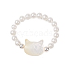 Cat Shaped Natural White Shell Beaded Stretch Finger Rings RJEW-TA00175-2